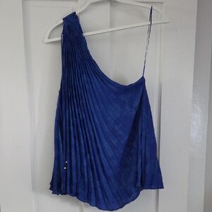 Banana Republic Royal Blue One Shoulder Pleated Top